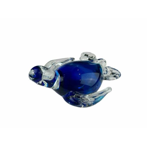 Unknown Other - Hand blown Sea Turtle Glass Blue And Clear Paperweight